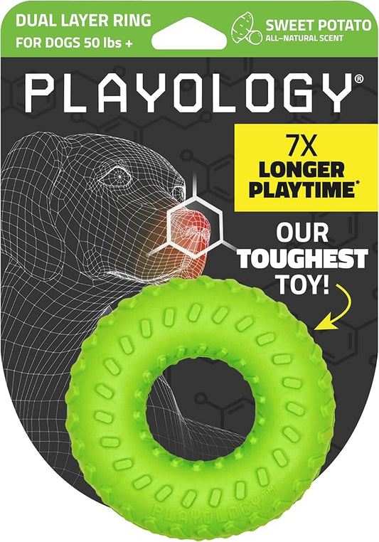 Playology Dog Toys | Dual Layer Ring Durable Chew Toy for Aggressive Chewers | Jumbo Sweet Potato Scented Toy - Easy to Clean and Made from Non Toxic Materials