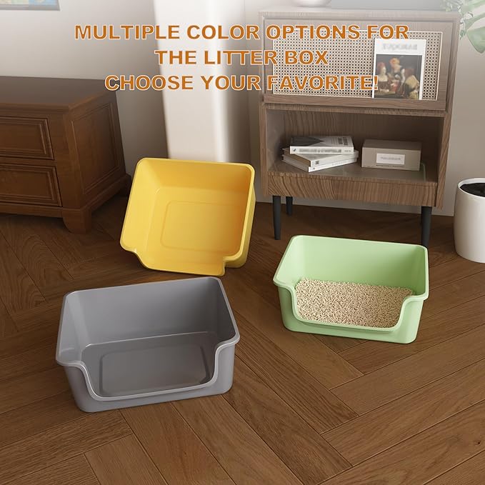 Open-Top Large High Sides Cat Litter Box with Low Entrance, Suitable for Small and Elderly Cats, Anti-Splash, 19.8” x15.6”x7.3” for Indoor Use