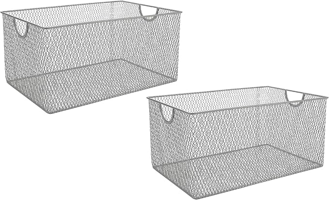YBM Home Kitchen Pantry Organizer Mesh Wire Storage Basket for Shelves, and Cabinets, Multipurpose Steel Wire Basket for Organizing Office, Household, and Laundry, 12.1 x 7.87 x 5.87 in, Pack of 2