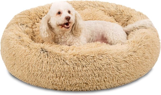 Best Choice Products 36in Dog Bed Self-Warming Plush Shag Fur Donut Calming Pet Bed Cuddler w/Water-Resistant Lining, Raised Rim - Brown