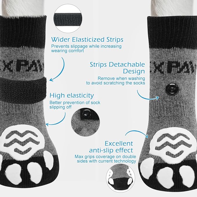 EXPAWLORER 6PCS Anti-Slip Dog Socks to Prevent Licking Paws,Dog Shoes for Hot Pavement,Best Paw Protector Traction Control on Hardwood Floor,Dog Booties for Puppy Small Medium Large Senior Dogs