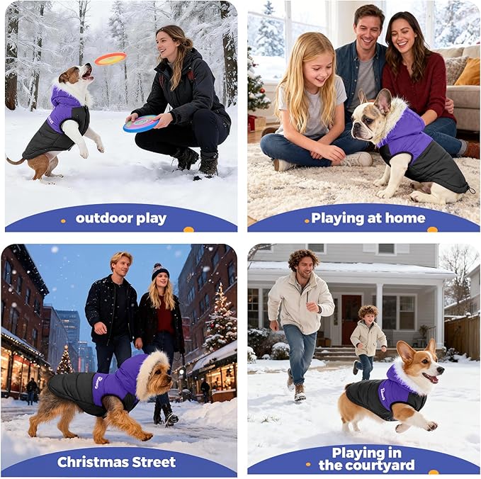 Dog Winter Coat with Hood, Fleece Lined Waterproof Dog Jacket,Warm Snowsuit for Small Medium Dog