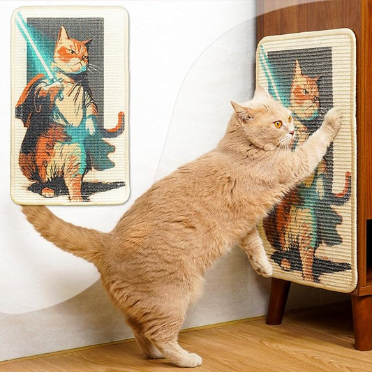SOLDAY Sisal Cat Wall Scratcher 22x13 inch for Floor Wall Carpet Couch Furniture, Cat Scratching Posts with Velcro Tape, Anti Scratch Furniture Protector(Lightsaber Cat)