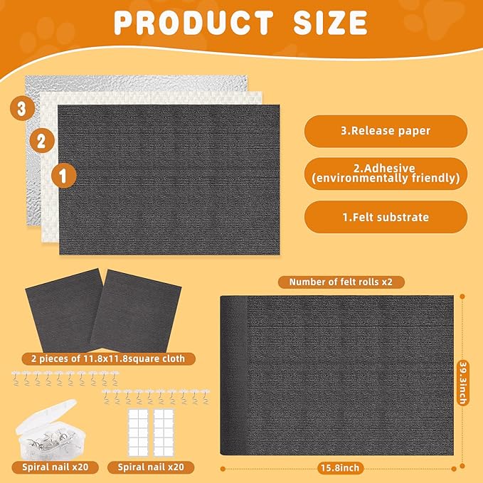 4pack Cat Scratch Couch Furniture and Wall Protector | Adhesive Cat Scratch Pad for Covering Cat Tower, DIY Climbing Cat Scratcher Couch Protector from Cat Claws Scratching (Dark Gray)