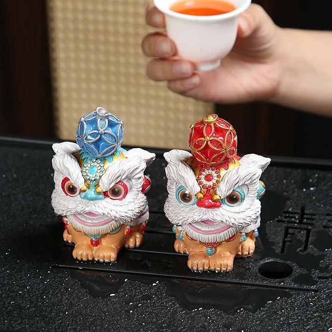 Color Changing Tea Pet, Tea Set Accessories Traditional Gongfu Tea Set Accessory, for Tea Lover Friends (red Lion Dance)