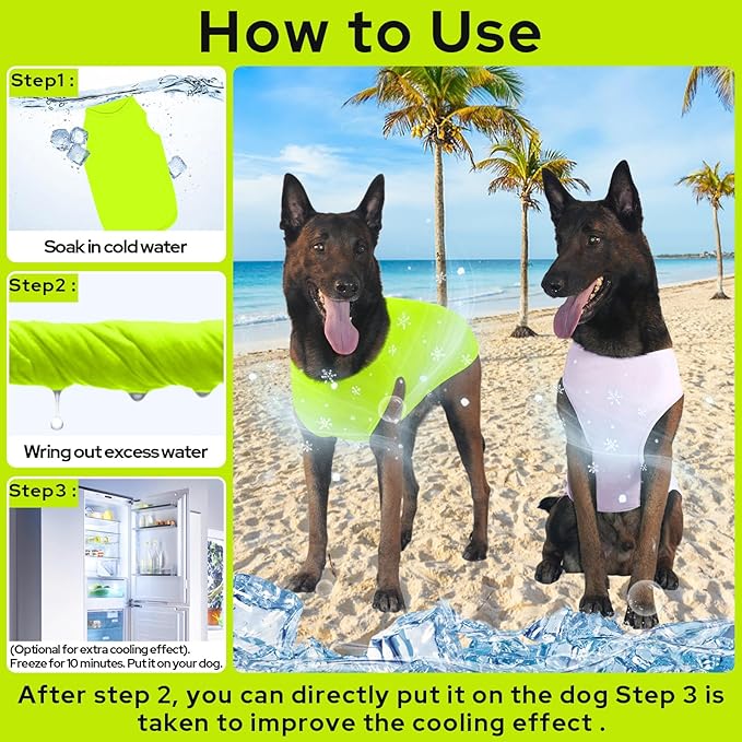 2 Pack Dog Shirts, Ice Pet Vest Dog Clothes for Instant Cooling, Lightweight Breathable Sleeveless T-Shirts for Medium Large Dogs, Light Purple+Fluorescent Green (L)