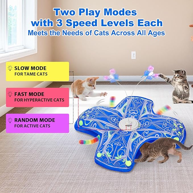 Interactive Hide and Seek Cat Toy with Blue Cover + 2 Wire Butterfly Replacements