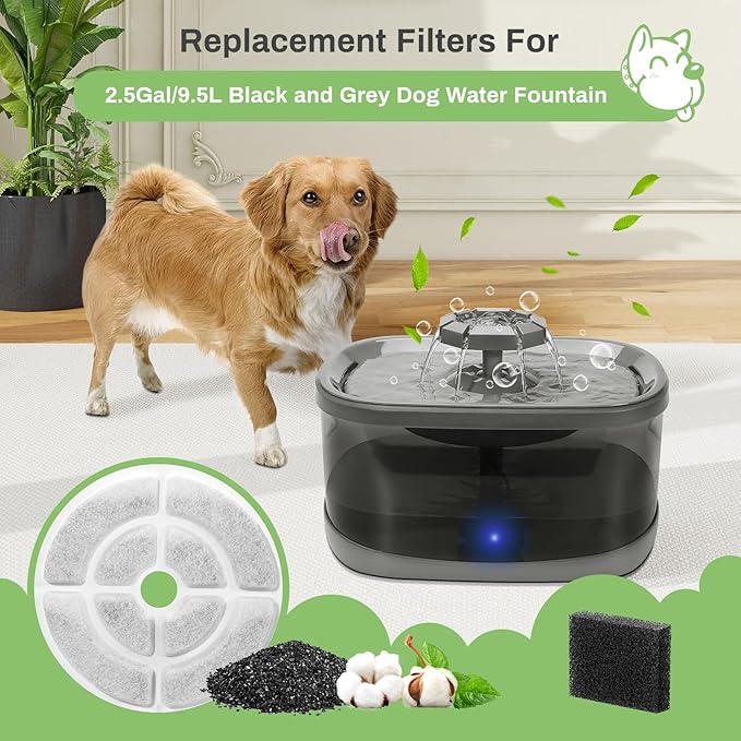 12 Pack Replacement Filters for 2.5Gal/9.5L Dog Fountain, GISOFIK 18CM Larger Cat Water Fountain Filters, Coconut Activated Dog Water Dispenser Filter, Pet Fountain Filter Replacement(6 Pump Filters)