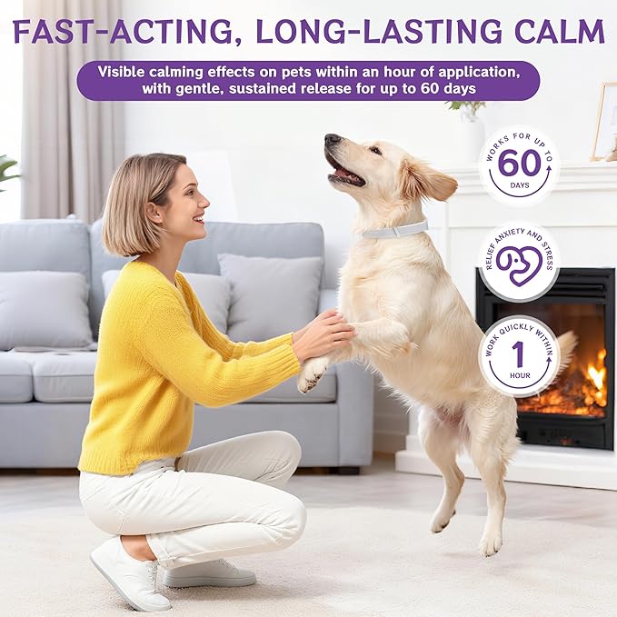 4-Pack Dog Calming Collar with Natural Pheromones | 60-Day Stress & Anxiety Relief for Puppies & Adult Dogs | Waterproof, Adjustable 25-Inch Fit (Grey)