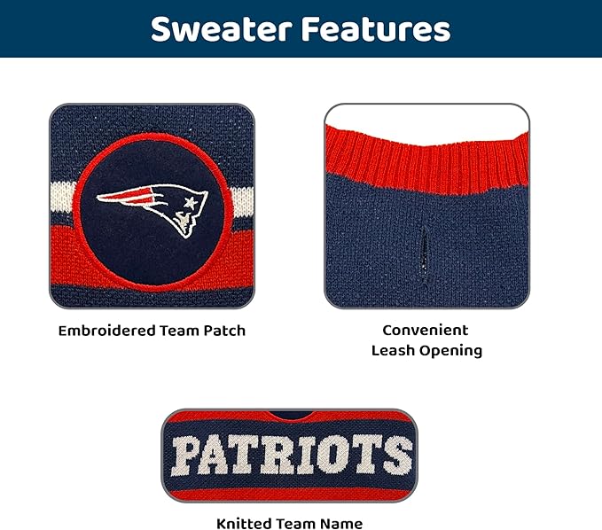 NFL New England Patriots Dog Sweater, Size Extra Large. Warm and Cozy Knit Pet Sweater with NFL Team Logo, Best Puppy Sweater for Large and Small Dogs