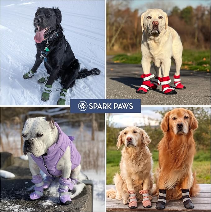 Spark Paws Dog Shoes, Waterproof Dog Boots for Medium to Large Dogs, Non Slip, Breathable Dog Booties and Paw Protectors - 4PCS Doggie Hiking Boots with Reflective Straps - Pink - Size 7