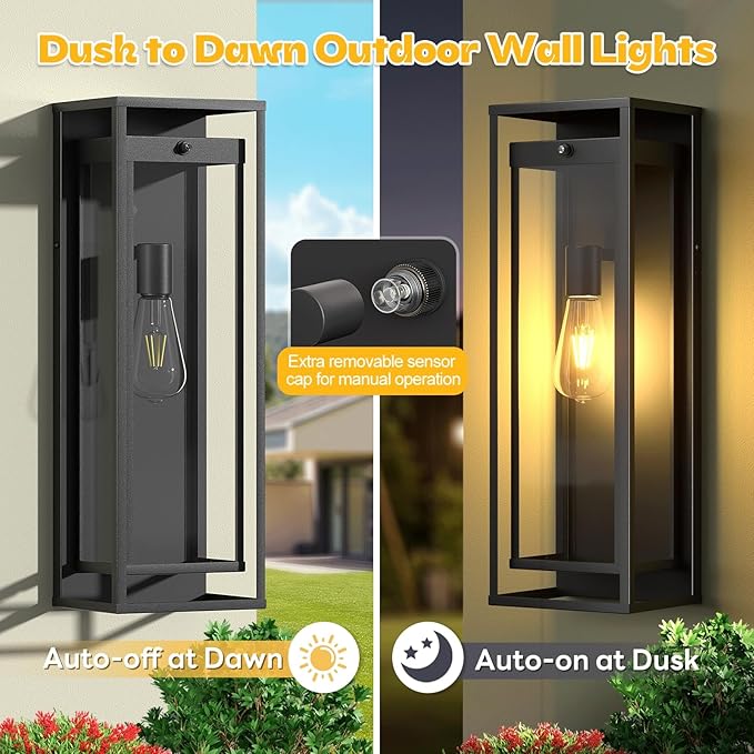 Extra Large Dusk to Dawn Outdoor Lighting-20in Modern Waterproof Sconce Wall Mounted E26 Black Porch Lights Exterior Lighting Fixture for Coach Doorway Patio
