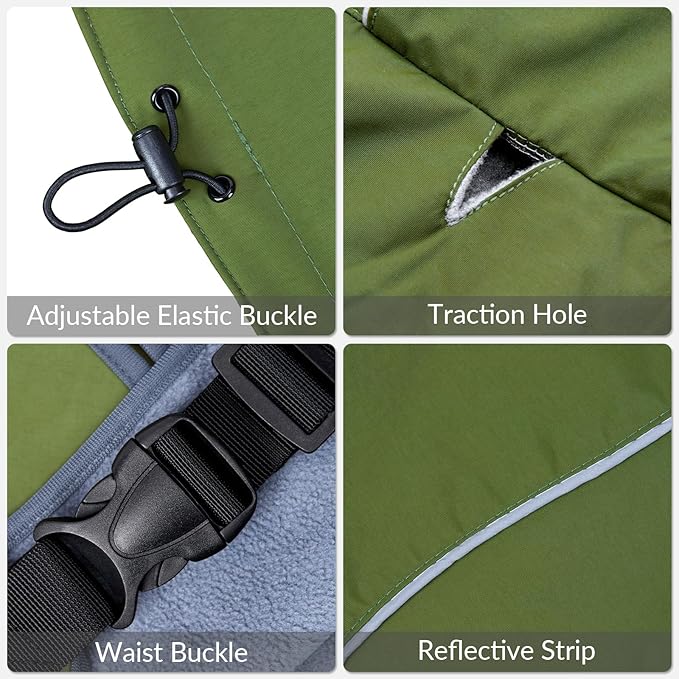 Dog Winter Raincoat, Waterproof Warm Jacket with Velvet Lining for Cold Weather, Windproof Insulated Rain Coat with Reflective Strips for Large Big Dog (Green, L)
