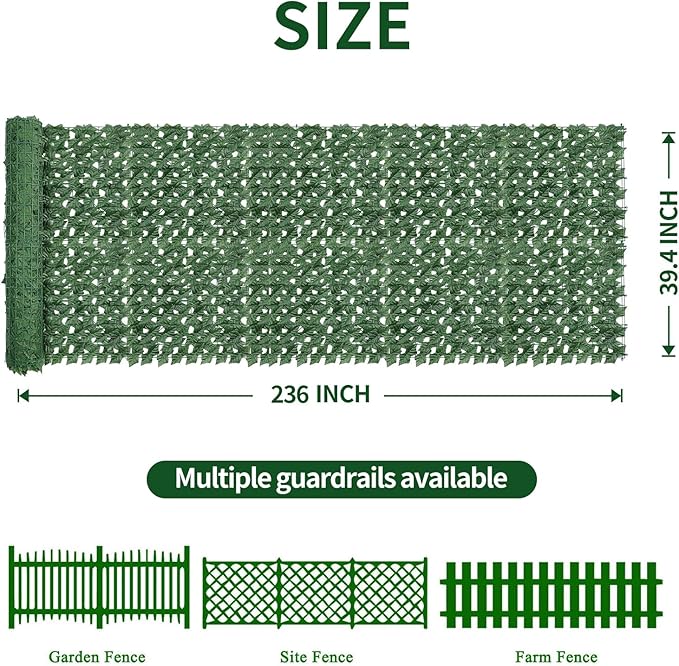 Artificial Ivy Privacy Fence Screen,39.4" x 236" UV-Anti Fake Leaves Plant Vine,Privacy Hedges Wall for Indoor Outdoor Garden Backyard Decor