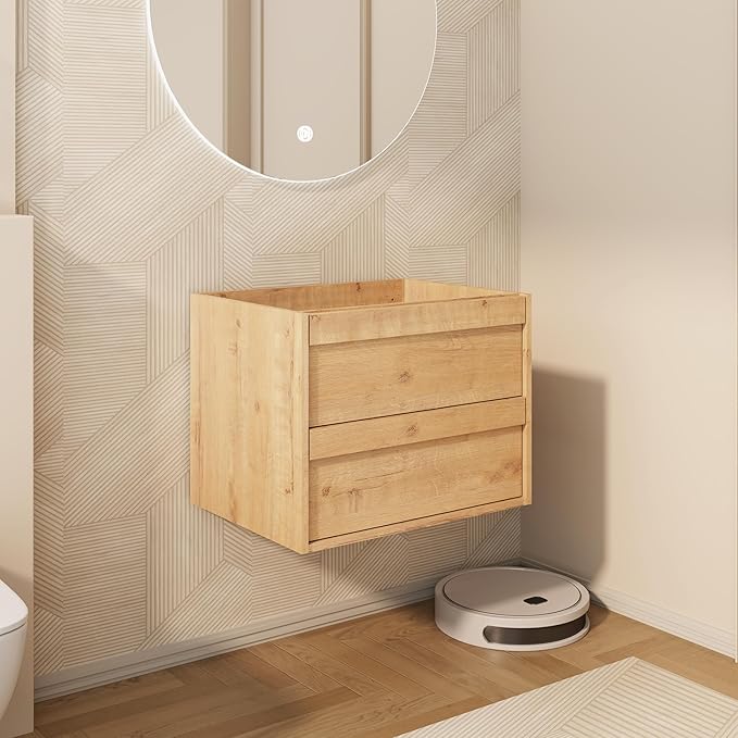 eclife 24" Floating Bathroom Vanity Sink Combo, Wall Mounted Modern Minimalist Storage Cabinet with 2 Drawers, Exclude Sink, Faucet & Drain, Natrual