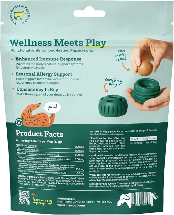 WOOF Pupsicle Refill Pops for Allergy Support for Dogs - Allergy Dog Treats for The Pupsicle Toy to Support Your Dog’s Natural Immune Defenses - Small Pops - 10 Count