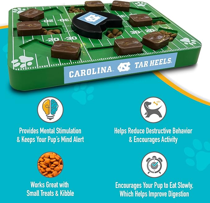 NCAA Puzzle Toy Slow Feeder, Puzzle Treat Dog Toy, Interactive Dog Treat Toy, Dog Puzzle Feeding Slow Toy (North Carolina Tarheels)