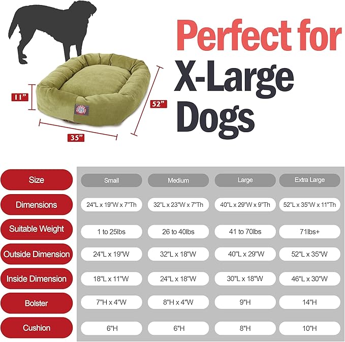 Majestic Pet 52 Inch Micro Velvet Calming Dog Bed Washable – Cozy Soft Round Dog Bed with Spine for Head Support - Fluffy Donut Puppy Mat 52x35x11 (inch) X- Large – Apple (2025)