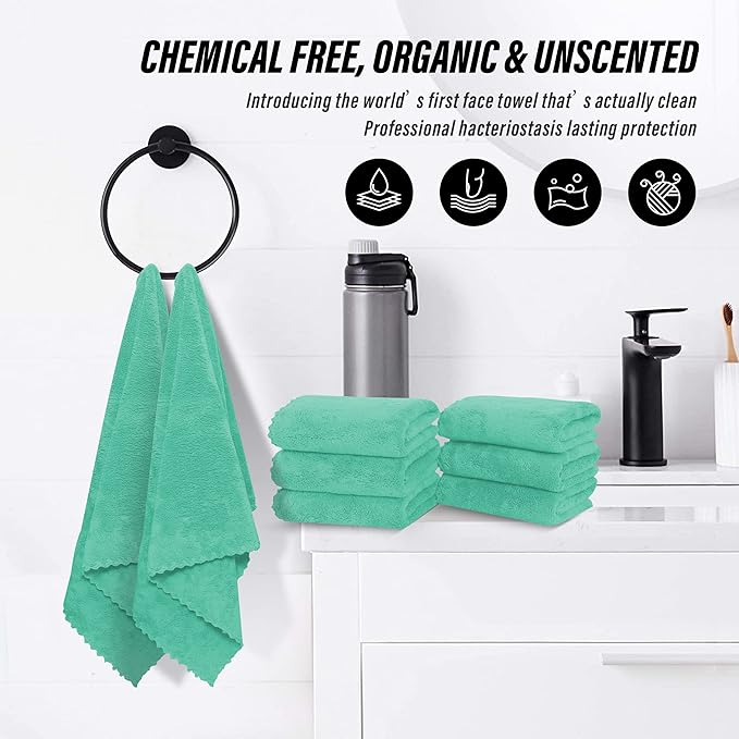 MOONQUEEN 18 Pack Premium Hand Towels - Quick Drying - Microfiber Coral Velvet Highly Absorbent Towels - Multipurpose Use as Hotel, Bathroom, Shower, Spa, Hand Towel 16 x 28 inches (Aqua Green)