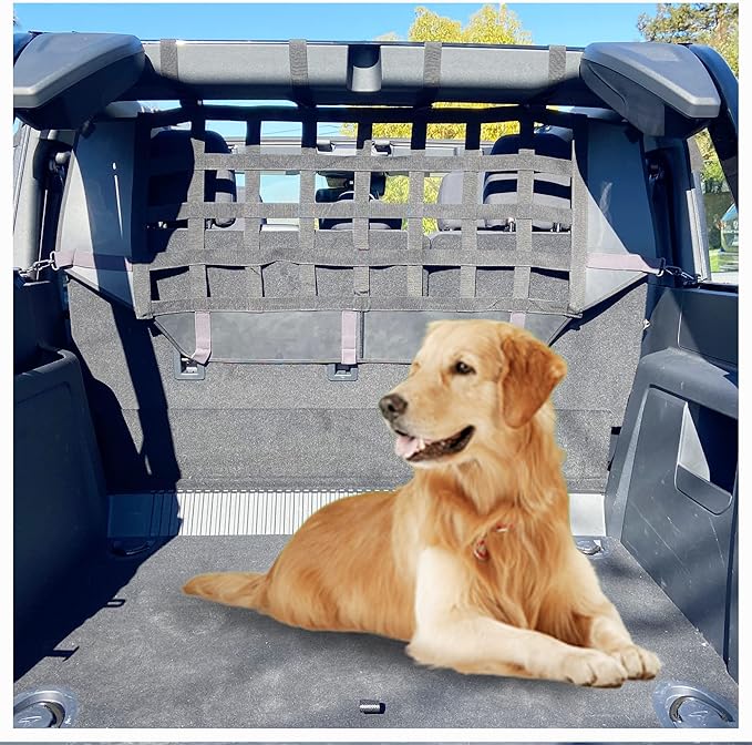 Dog Car Barrier for Bronco, Dog Barrier Car Net Mesh Divider Restraint Trunk Cargo Area for 2021-2025 Ford Bronco Accessories 4 Door, Suitable for Medium, Large Pets, Black