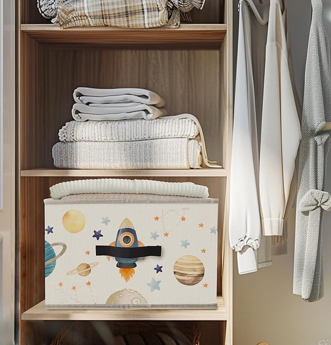 Nogrit Space Nursery Storage Bins Box, Toybox for Boys, Space Planets Rocket Astronaut Foldable Baskets Organizer Container with Handles for Kids Boys Bedroom Bathroom Clothes Toys Books