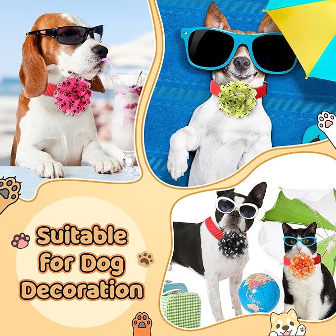 50 Pieces Paw Print Dog Collar Flowers Bulk Cute Footprints Dog Charms Grooming Accessories Bowtie Flower for Puppy Cat Collar Attachment Embellishment Pets Party Costume