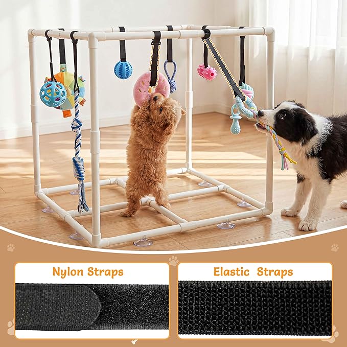 Puppy Play Gym with 15 Puppy Toys, Indoor Jungle Gym with Puppy chewingToys for Teething & Mental Stimulation, 23.2" Small Dog Play PVC Frame with Straps and Storage Bag