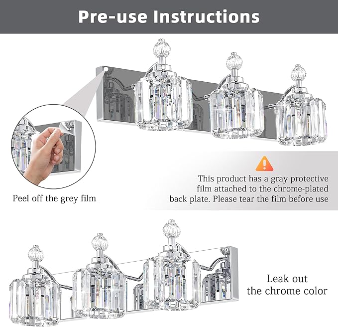 4-Light Bathroom Vanity Light - Crystal Bathroom Lighting Fixtures Over Mirror with 60w(Max) E12 Base, 56pcs Crystal Sheet, Chrome Vanity Lights for Bath Room