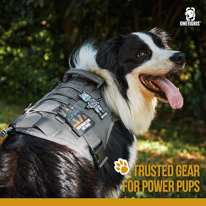 OneTigris Tactical Dog Harness With Handle, Military Harness for Large Medium Dogs, FIRE Watcher 2.0 No-Pull Service Dog Vest, Adjustable for Walking Hiking Training (S, Grey)