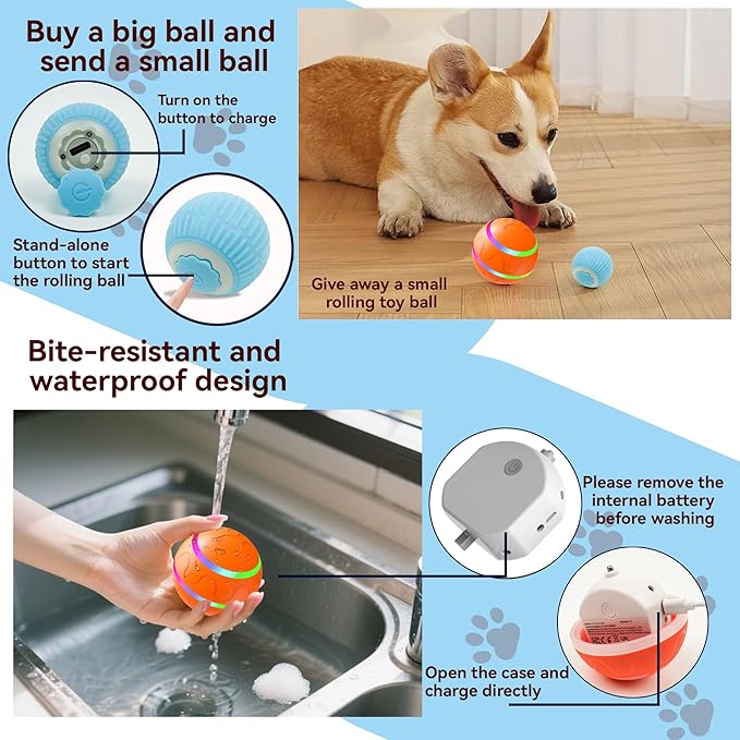 Smart Interactive Dog Ball with Remote Control - Automatic Moving Vibration Ball for Pets,Bounce, Vibrate, Rechargeable, Waterproof pet Toy,360 ° chew Resistant Material(Orange)
