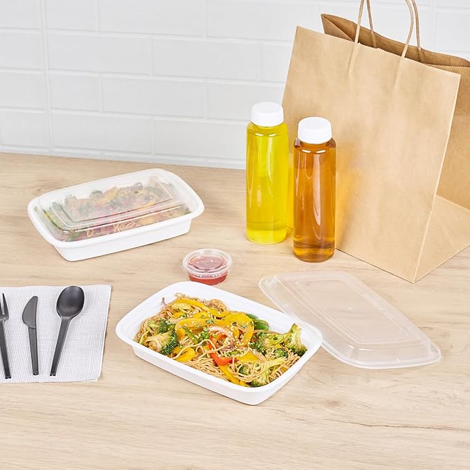 Restaurantware-Asporto 24 Ounce Take Out Containers, 100 Food Containers With Lids - Microwavable, Disposable, White Plastic To Go Boxes For Food, No BPA, For Take Out And Delivery