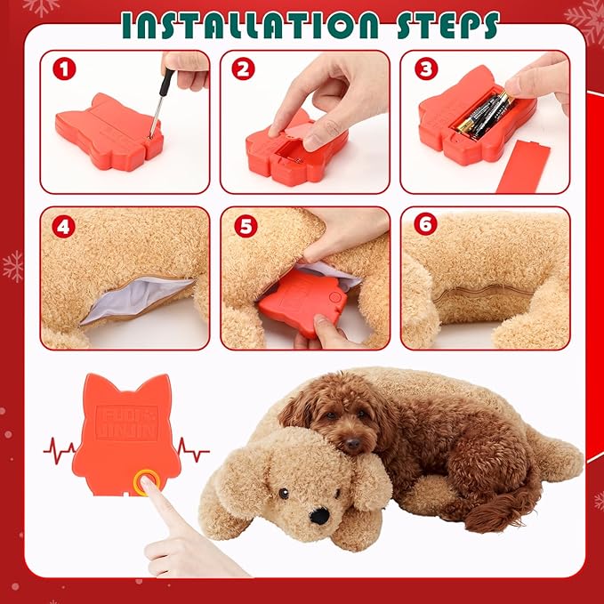 Soulchen Heartbeat Toy for Dog Anxiety Relief Stuffed Animal Comfort Toy for Puppies, Sleep Aid Plush for Crate & Kennel Training, Cuddly Companion Helps Calm Separation Stress (Bear Dog)