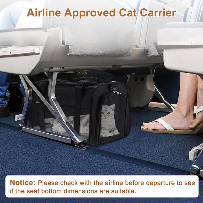 Pet Carrier, Breathable Mesh Design, Soft Cat Carrier with Shoulder Strap, Comfortable Travel Solution, Black