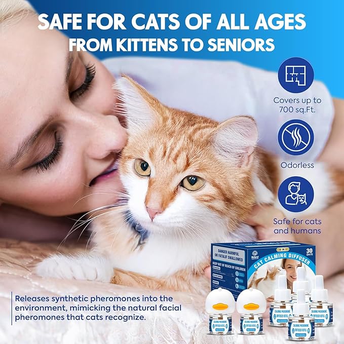 Cat Calming Pheromones Diffuser: 3-in-1 Kit Cat Appeasing Pheromone Diffuser to Calm (1 Plugin+2x48ml Refills) for Comfort Reduces Stress Anxiety, Long-Lasting Appeasing Pheromone for Pet Cat (3in1)
