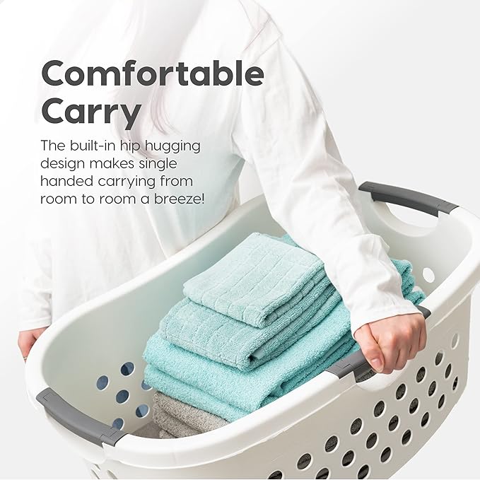 IRIS USA 50L Plastic Hip Hold Laundry Basket with Handles, 1 Pack, White + Extra Sticky Lint Roller Value Pack Comes with Container, Refills, Standard & Large Rollers, Pet Hair Remover for Laundry