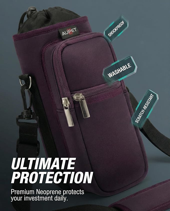 AUPET Water Bottle Sling Bag Sleeve Holder Carrier 25/32/40/64 oz,Insulated Crossbody Water Bottle Case Cover with Strap and Pockets for Men/Women Walking Hiking