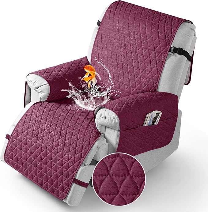 TAOCOCO 100% Waterproof Recliner Cover - Recliner Cover with Non-Slip Granule, Recliner Chair Covers with Elastic Band, Recliner Chair Covers for Reclining Chair(Wine, Large-28'')