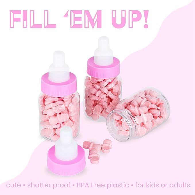 Hammont Pink Baby Girl Bottle Shaped Acrylic Candy Boxes - 36 Pack - 1.5"x3.5" - Perfect for Weddings, Birthdays, Party Favors and Gifts | Designer Cute Clear Lucite Plastic Treat Containers