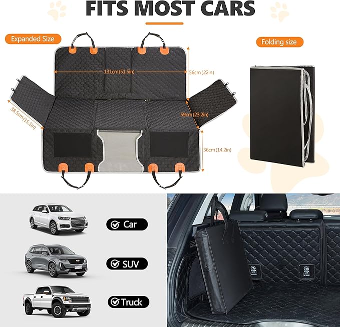 Back Seat Extender for Dog,Waterproof Hard Bottom Dog Car Seat Cover for Back Seat Protector,Foldable Pet Hammock Bed,Easy Clean Travelling Accessories Car SUV Truck (Black)