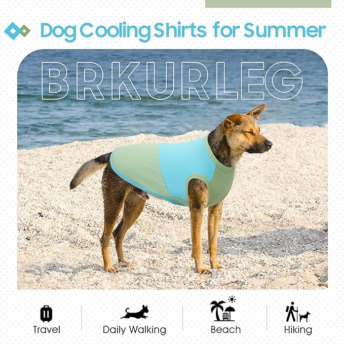 BRKURLEG Dog Cooling Vest, UPF 50+ Sun Protection Dog Cooling Shirts, Breathable Quick Dry Vest for Small to Large Dogs & Cats, Lightweight Summer Pet Clothing for Hiking, Beach, Bluegreen, XL