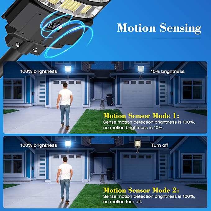 Solar Street Light Outdoor, 10000W Solar Lights Outdoor Waterproof with Motion Sensor, IP66 Solar Security Flood Lights for Yard, Pathway, Parking Lot - 350° Wide Angle & Remote Control Included