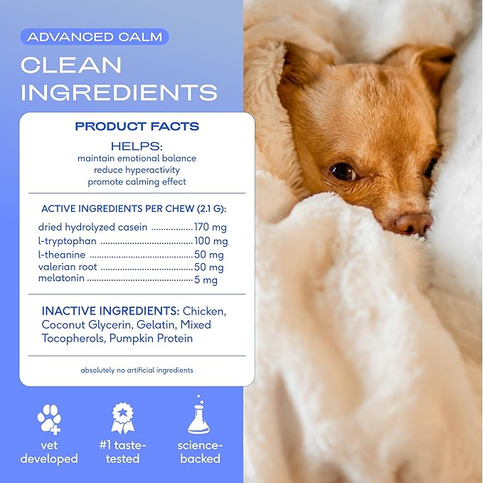 Native Pet Advanced Calming Chews for Dogs Medium Breed - Anxiety Relief, Stress, Separation & Sleep Support with Melatonin for Dogs, Hydrolyzed Casein, Valerian Root & L-Tryptophan - 30 Days Supply