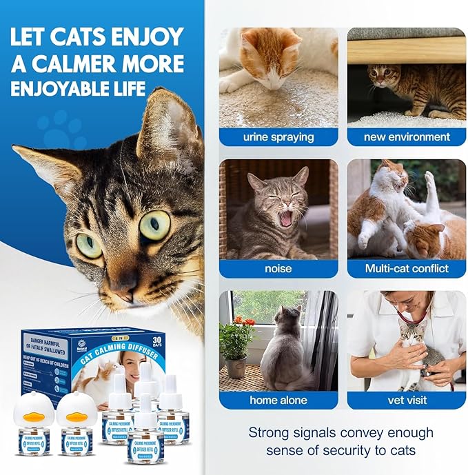 Cat Calming Pheromones Diffuser: 3-in-1 Kit Cat Appeasing Pheromone Diffuser to Calm (1 Plugin+2x48ml Refills) for Comfort Reduces Stress Anxiety, Long-Lasting Appeasing Pheromone for Pet Cat (3in1)
