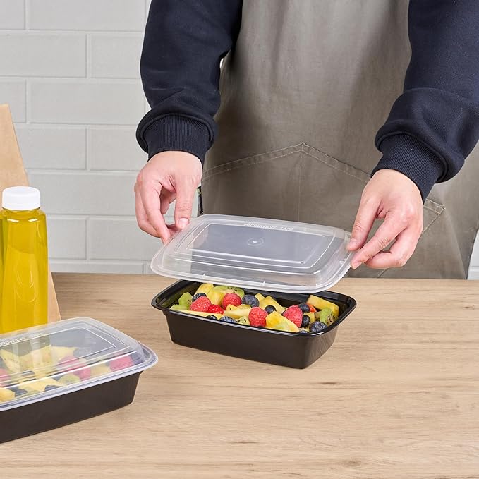 Restaurantware-Asporto 38 Ounce Take Out Containers, 100 Food Containers With Lids - Microwavable, Disposable, Black Plastic To Go Boxes For Food, No BPA, For Take Out And Delivery