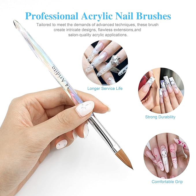 3pcs Acrylic Nail Brush Set | Irregular Transparent Professional-Grade Brushes For Powder, Extensions & Nail Art | Salon & Home Use For Beginner And Professional(size 8/12/14)