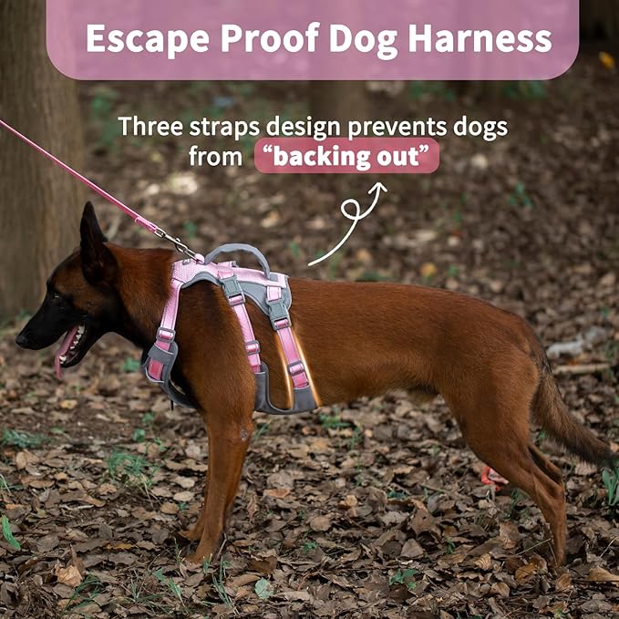 Huntboo Reflective Dog Harness with Handle, Escape Proof, No Slip, Breathable, Lightweight, Adjustable Lift Harness for Small, Medium, and Large Dogs Walking, Training, and Running Gear(Light Pink,XL)