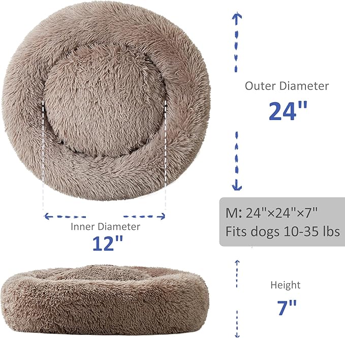 Washable Dog Round Bed - Medium Donut Dog Bed, Comfy Calming Cuddler