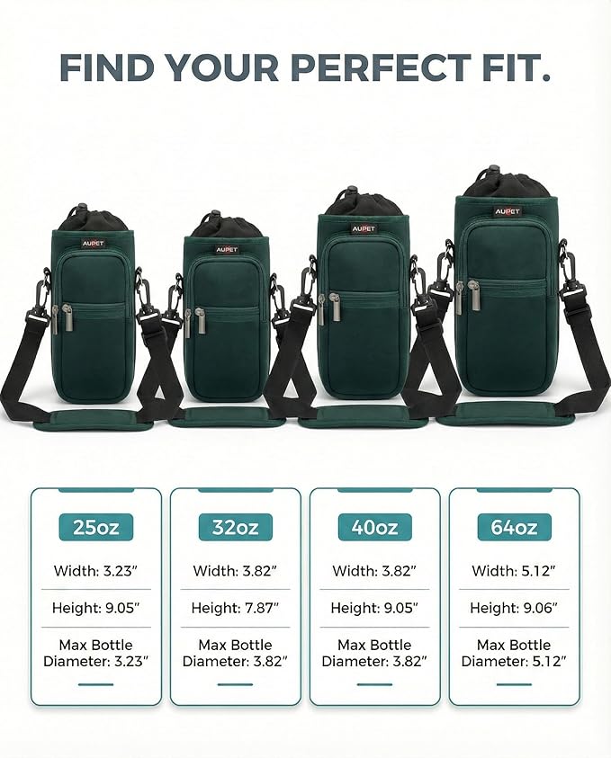 AUPET Water Bottle Sling Bag Sleeve Holder Carrier 25/32/40/64 oz,Insulated Crossbody Water Bottle Case Cover with Strap and Pockets for Men/Women Walking Hiking