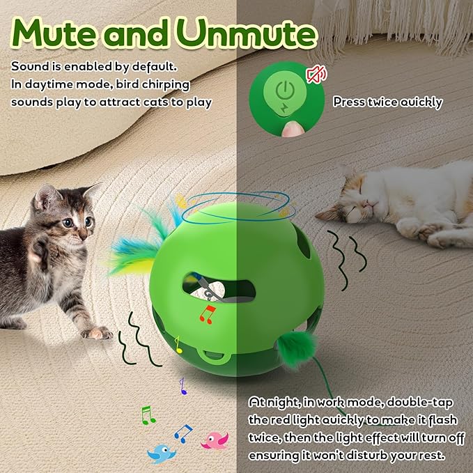 Interactive Cat Toy, Irregularly Rotating Feather Cat Toy Ball, Automatic Kitten Toy, Perfect for Bored Indoor Adult Cats