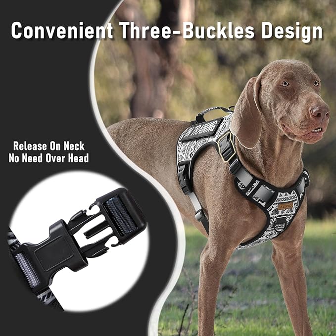 Tactical Dog Harness for Large Dogs No Pull Easy Walking Adjustable Pet Harness Reflective K9 Working Training Easy Control Pet Vest Military Service Dog Harnesses Black Ethnic L